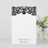 Wit en zwart  Hart Pendant Weddenschap Briefpapier (Staand voorkant)