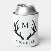  wit en zwart hertengewei monogram blikjeskoeler (Blikje Voorkant)