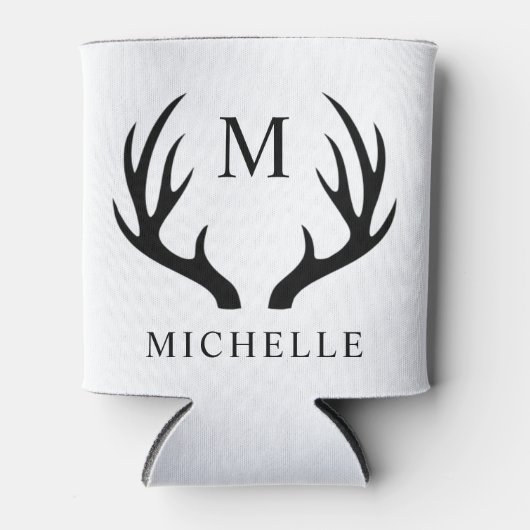  wit en zwart hertengewei monogram blikjeskoeler (Voorkant)