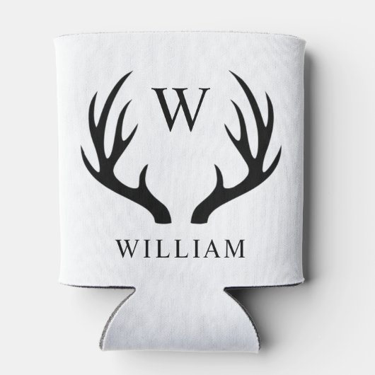 wit en zwart hertengewei monogram blikjeskoeler (Achterkant)