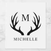 wit en zwart hertengewei monogram wijn etiket (Enkel label)