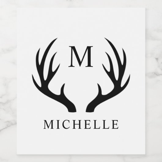 wit en zwart hertengewei monogram wijn etiket (Enkel label)