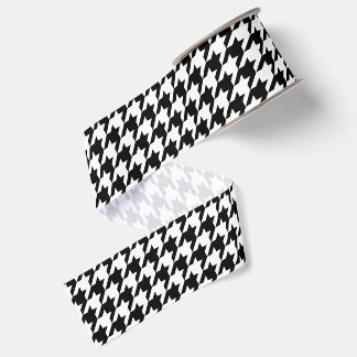 Wit en zwart houndstooth grosgrain lint