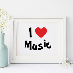 Wit en Zwart Ik Hou Van Muziek Rode Hart Poster