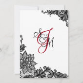 Wit en Zwart Kant Bruiloft Uitnodiging Kaart (Achterkant)