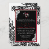 Wit en Zwart Kant Bruiloft Uitnodiging Kaart (Voorkant / Achterkant)