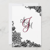 Wit en Zwart Kant Bruiloft Uitnodiging Kaart (Achterkant)