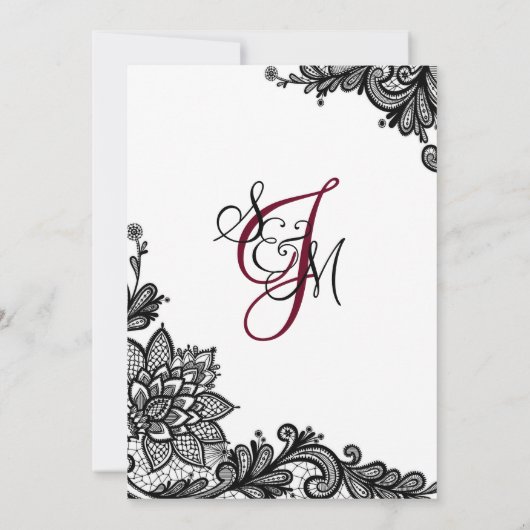 Wit en Zwart Kant Bruiloft Uitnodiging Kaart (Achterkant)