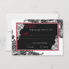 Wit en Zwart Kant Elegante RSVP-Kaart RSVP Kaartje
