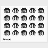 Wit en zwart kersttafereel ronde sticker (Vel)