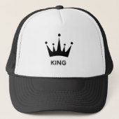 Wit en Zwart KING Tekst Kroon Afbeelding Trucker Pet (Voorkant)