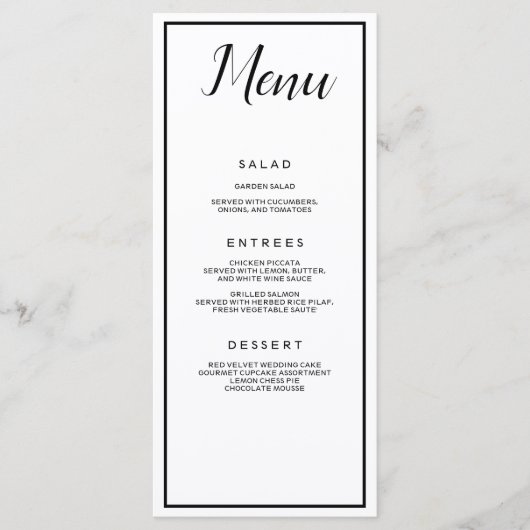 Wit en Zwart Klassiek Menu (Voorkant)