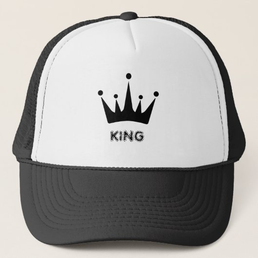 Wit en Zwart KONING Tekst Kroon Afbeelding Trucker Pet (Voorkant)