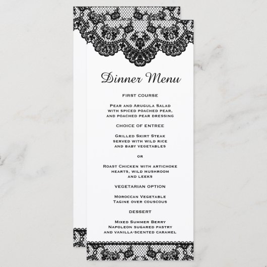 Wit en zwart Lace Slim Dinner Menu (Voorkant / Achterkant)