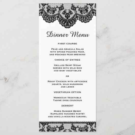 Wit en zwart Lace Slim Dinner Menu (Voorkant)