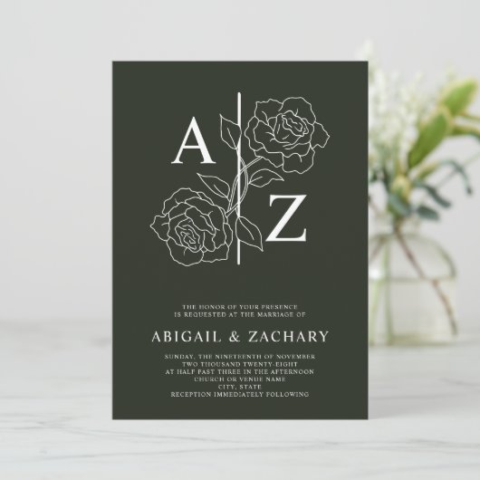 Wit en Zwart Minimale Monogram Bruiloft Kaart (Staand voorkant)