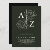 Wit en Zwart Minimale Monogram Bruiloft Kaart (Voorkant / Achterkant)