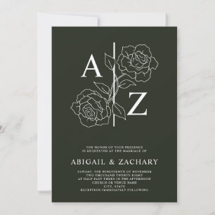 Wit en Zwart Minimale Monogram Bruiloft Kaart