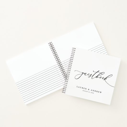 Wit en zwart minimalistisch bruiloft gastenboek notitieboek (Binnen)