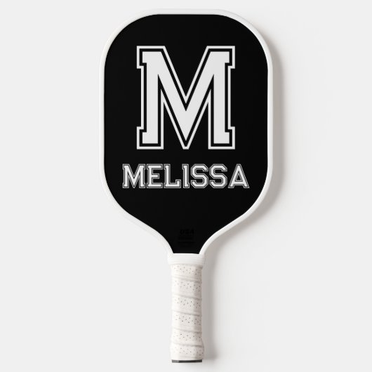 Wit en Zwart Minimalistisch Modern Monogram Pickleball Paddle (Voorkant)