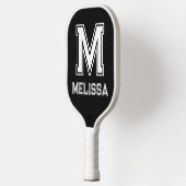 Wit en Zwart Minimalistisch Modern Monogram Pickleball Paddle (Links)