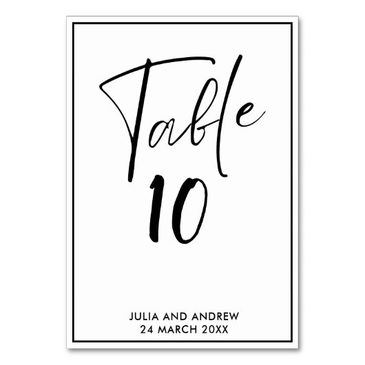 Wit en zwart minimalistisch trouwtafelteken kaart (Achterkant)