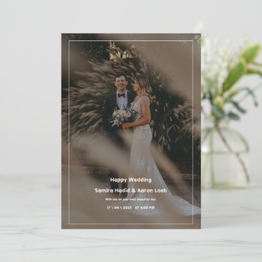 Wit en zwart minimalistische bruiloft kaart (Staand voorkant)