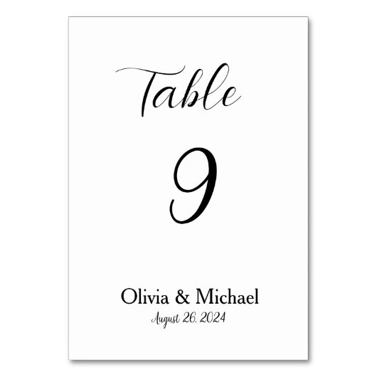 Wit en Zwart Minimalistische Bruiloft Tafelnummers (Voorkant)