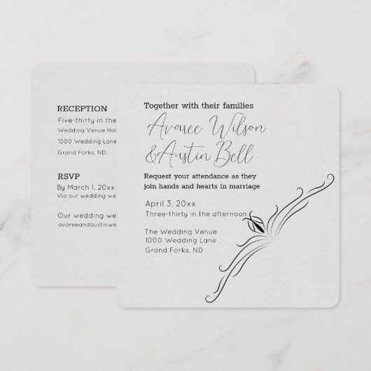 Wit en Zwart Minimalistische Huwelijksuitnodiging Kaart (Voorkant / Achterkant)