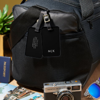 Wit en zwart modern monogram bagagelabel