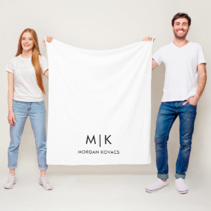 Wit en zwart   Modern monogram Fleece Deken