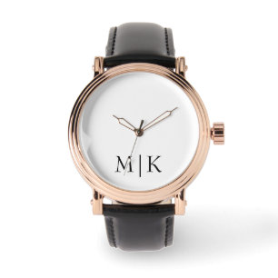 Wit en zwart   Modern monogram Horloge