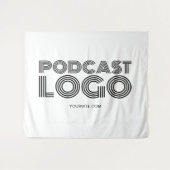Wit en Zwart Modern Podcast Logo Wandkleed (Voorkant (horizontaal))