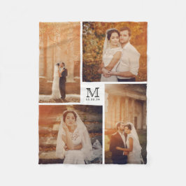 Wit en zwart Monogram 4 Fotocollage Wedding Fleece Deken