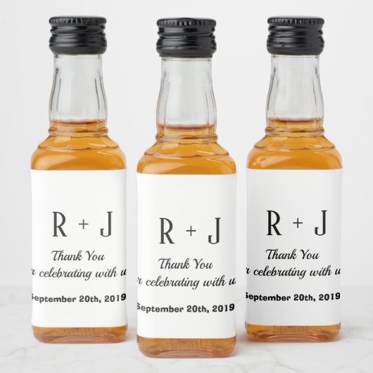 Wit en Zwart Monogram Dank u Bruiloft Likeurfles Etiket (Flessen)