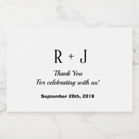 Wit en Zwart Monogram Dank u Bruiloft Likeurfles Etiket (Enkel label)