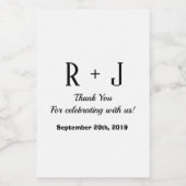 Wit en Zwart Monogram Dank u Bruiloft Mini Wijn Etiket (Enkel label)