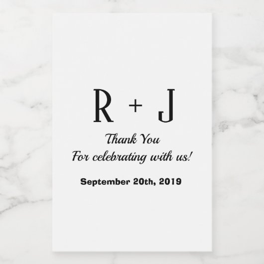 Wit en Zwart Monogram Dank u Bruiloft Mini Wijn Etiket (Enkel label)