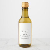 Wit en Zwart Monogram Dank u Bruiloft Mini Wijn Etiket (Voorkant)