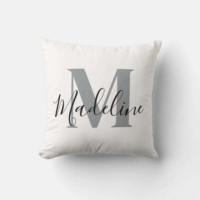 Wit En Zwart Monogram Elegant Kussen (Voorkant)