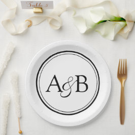 Wit en zwart monogram en ampersand koppels papieren bordje