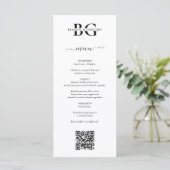 Wit en zwart Monogram Initialen QR Code Trouwen Menu (Staand voorkant)