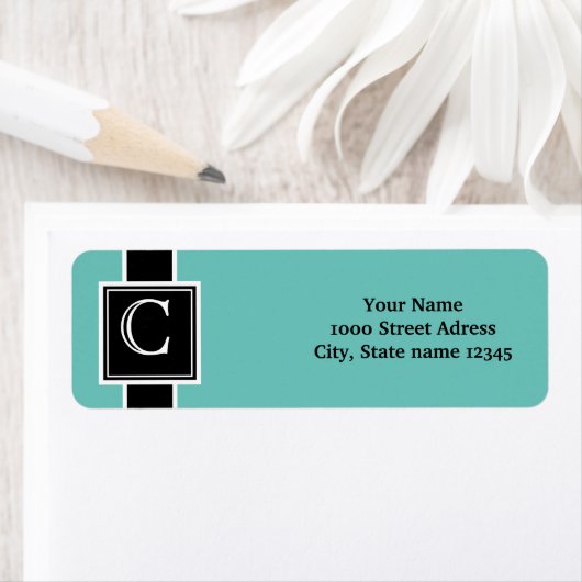 Wit en zwart monogram retouradreslabel etiket (Insitu)