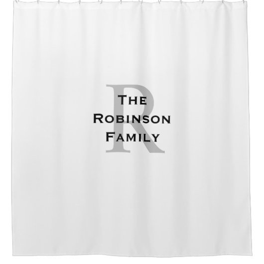 Wit en zwart naam met monogram douchegordijn (Voorkant)
