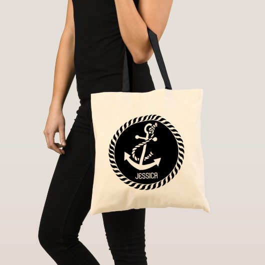 Wit en zwart nautisch anker 2 tote bag (Voorkant (product))
