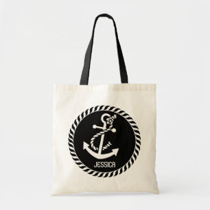 Wit en zwart nautisch anker 2 tote bag