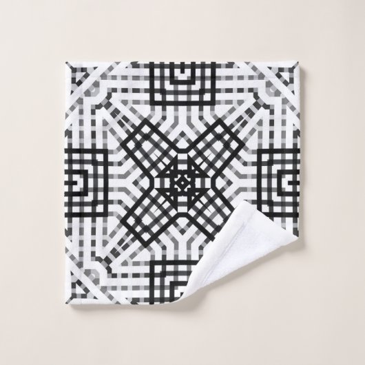 Wit en zwart opengewerkte geometrische patroon Ann Bad Handdoek (Wasdoekje)