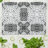 Wit en zwart opengewerkte geometrische patroon Ann Theedoek (Gevouwen)