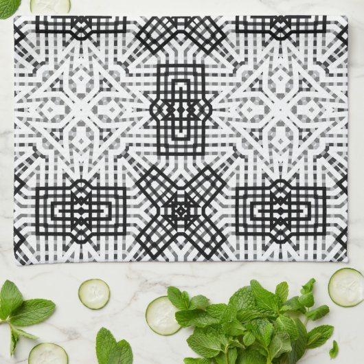 Wit en zwart opengewerkte geometrische patroon Ann Theedoek (Gevouwen)