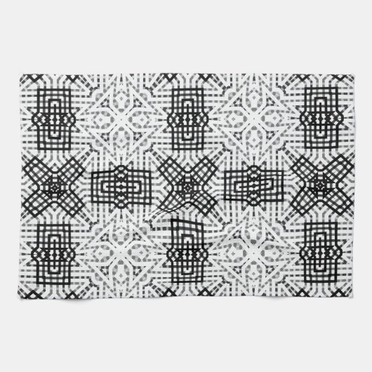 Wit en zwart opengewerkte geometrische patroon Ann Theedoek (Horizontaal)